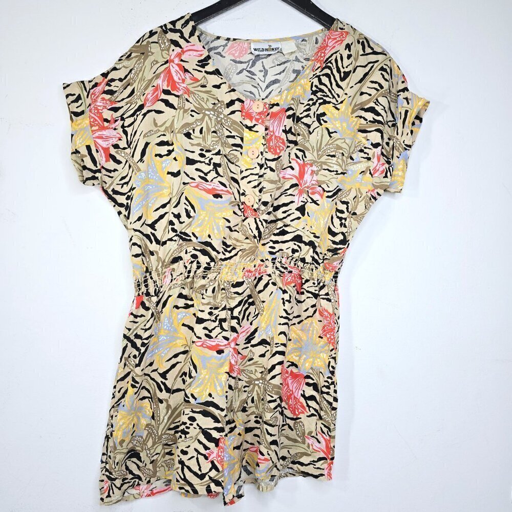 Vintage Wild Honey California Safari Rayon? VNEck Romper